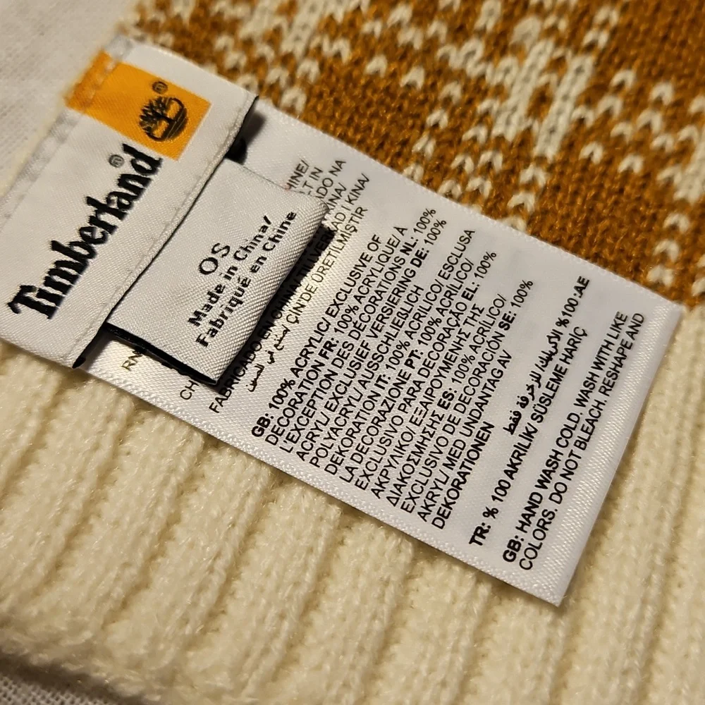 Timberland Cream Gold Small Print Plaid Knit Winter Scarf
